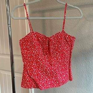 Zara Red Floral Bustier Crop Top